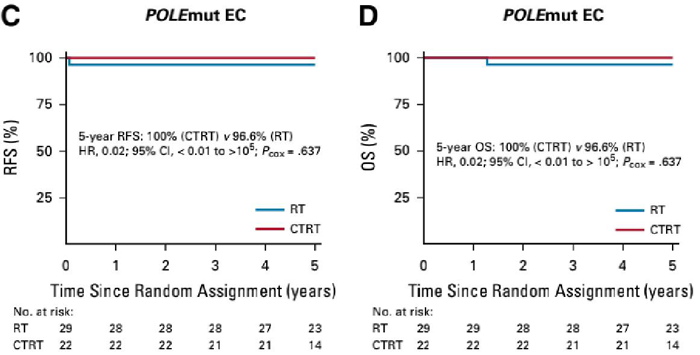 POLE突变型EC患者RFS和OS Kaplan-Meier生存曲线_子宫内膜癌的分子分型_k8凯发基因